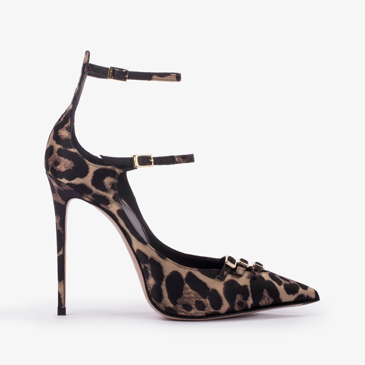 Leopard-print satin pump with straps - Le Silla