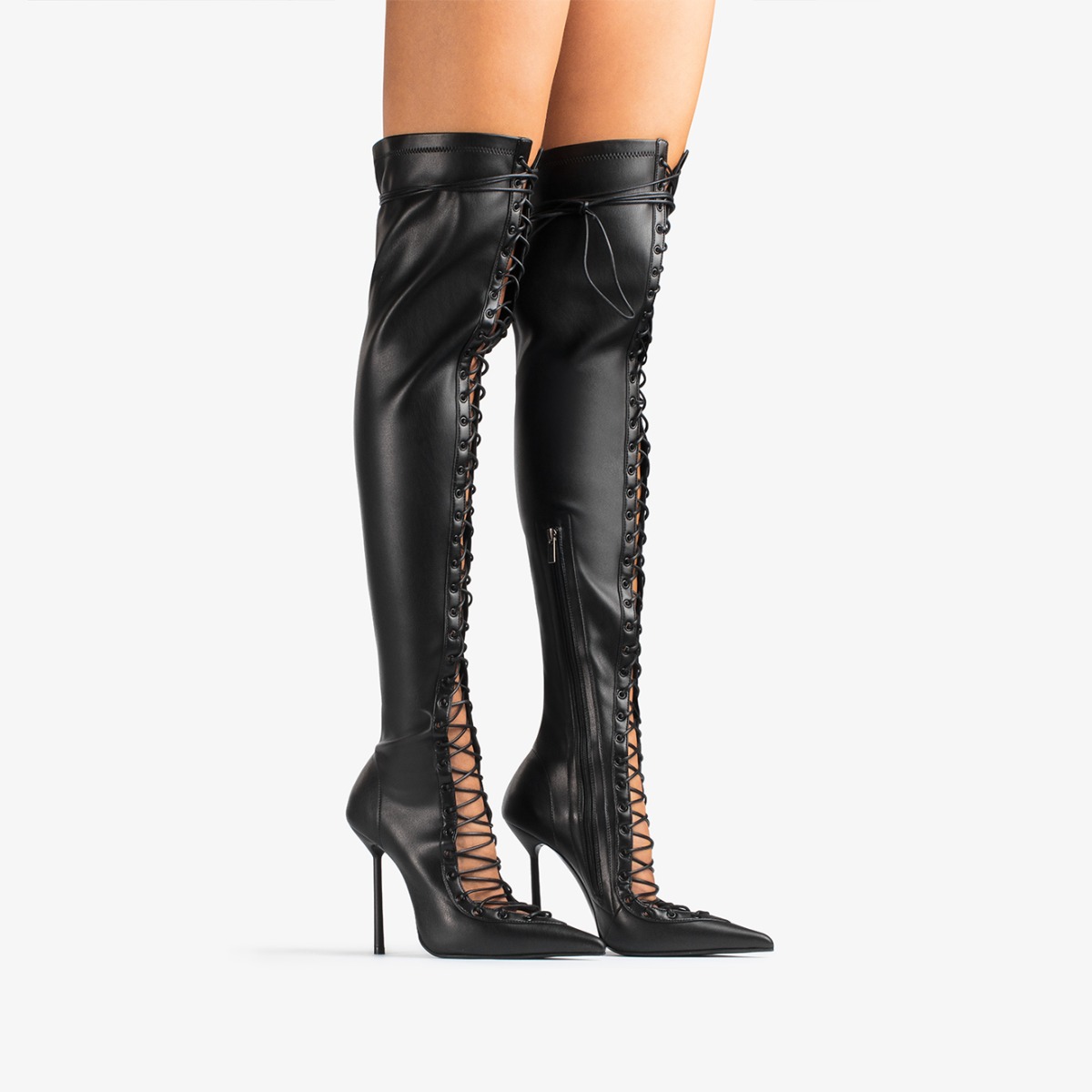 Black stretch vegan leather lace up over the knee boot Le Silla