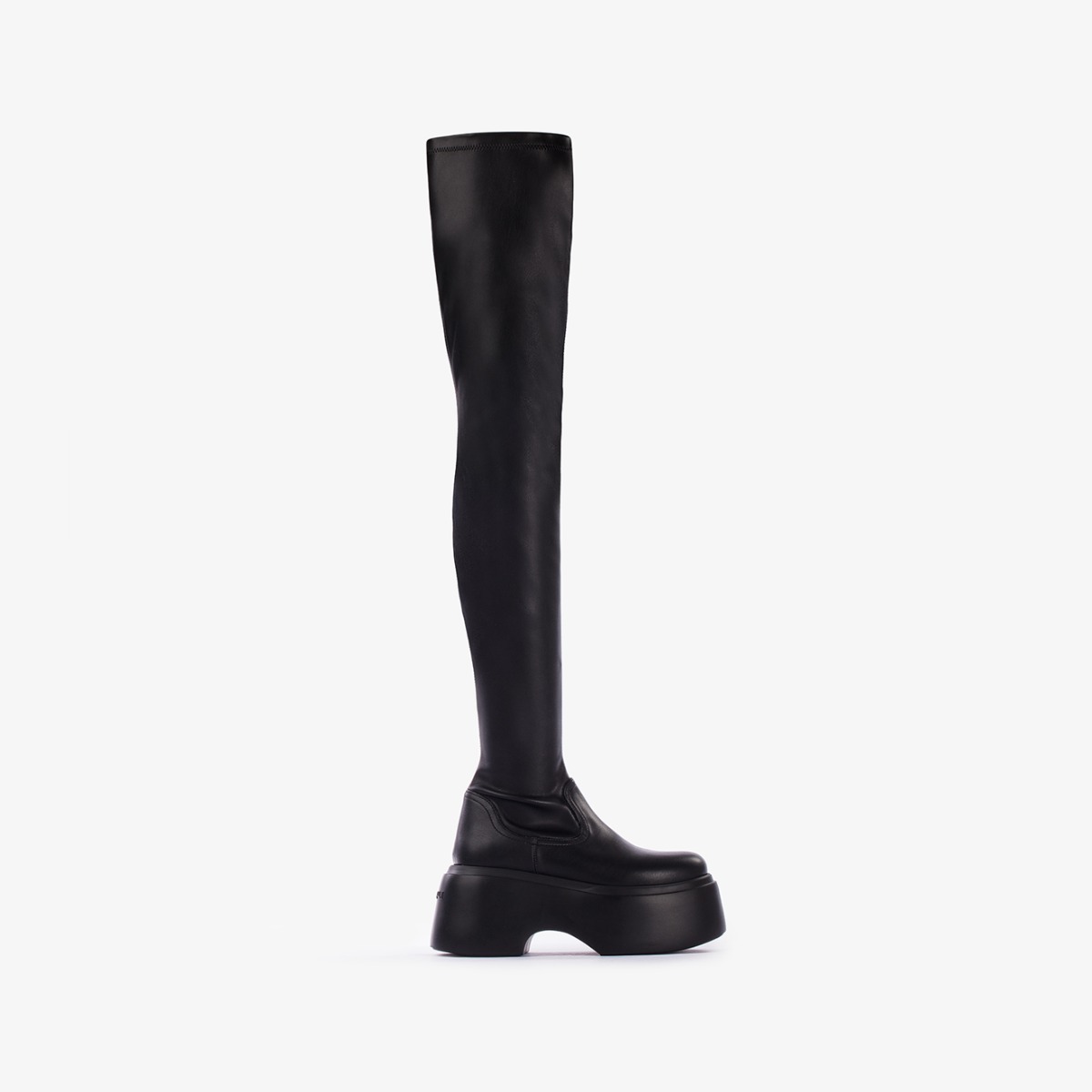 Black stretch vegan leather wedge over-the-knee boot - Le Silla