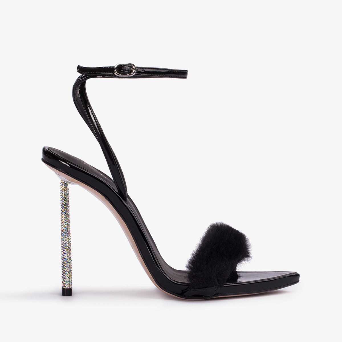 Black patent leather sandal with fur - Le Silla