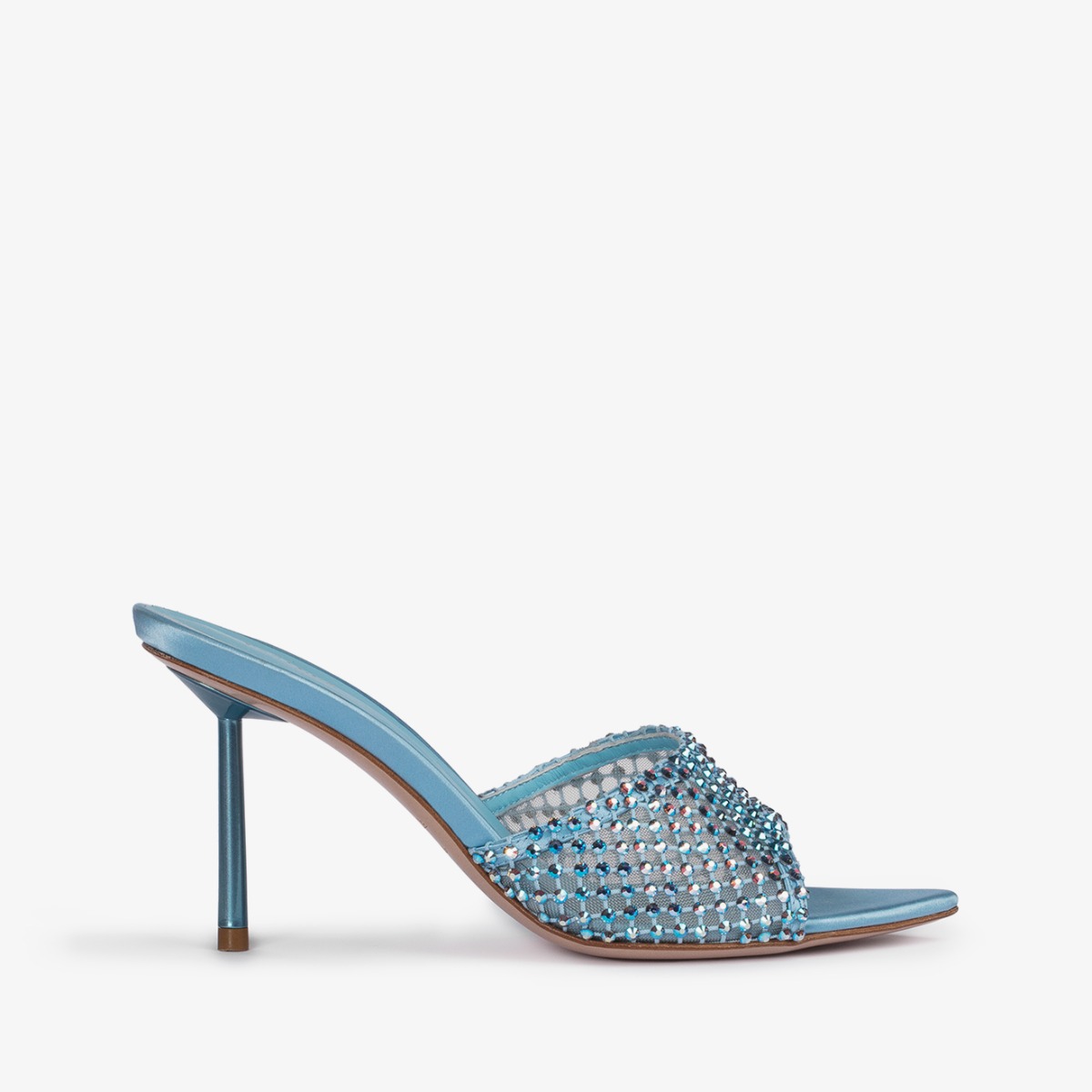 Sky light-blue fishnet mule sandal with Crystals - Le Silla