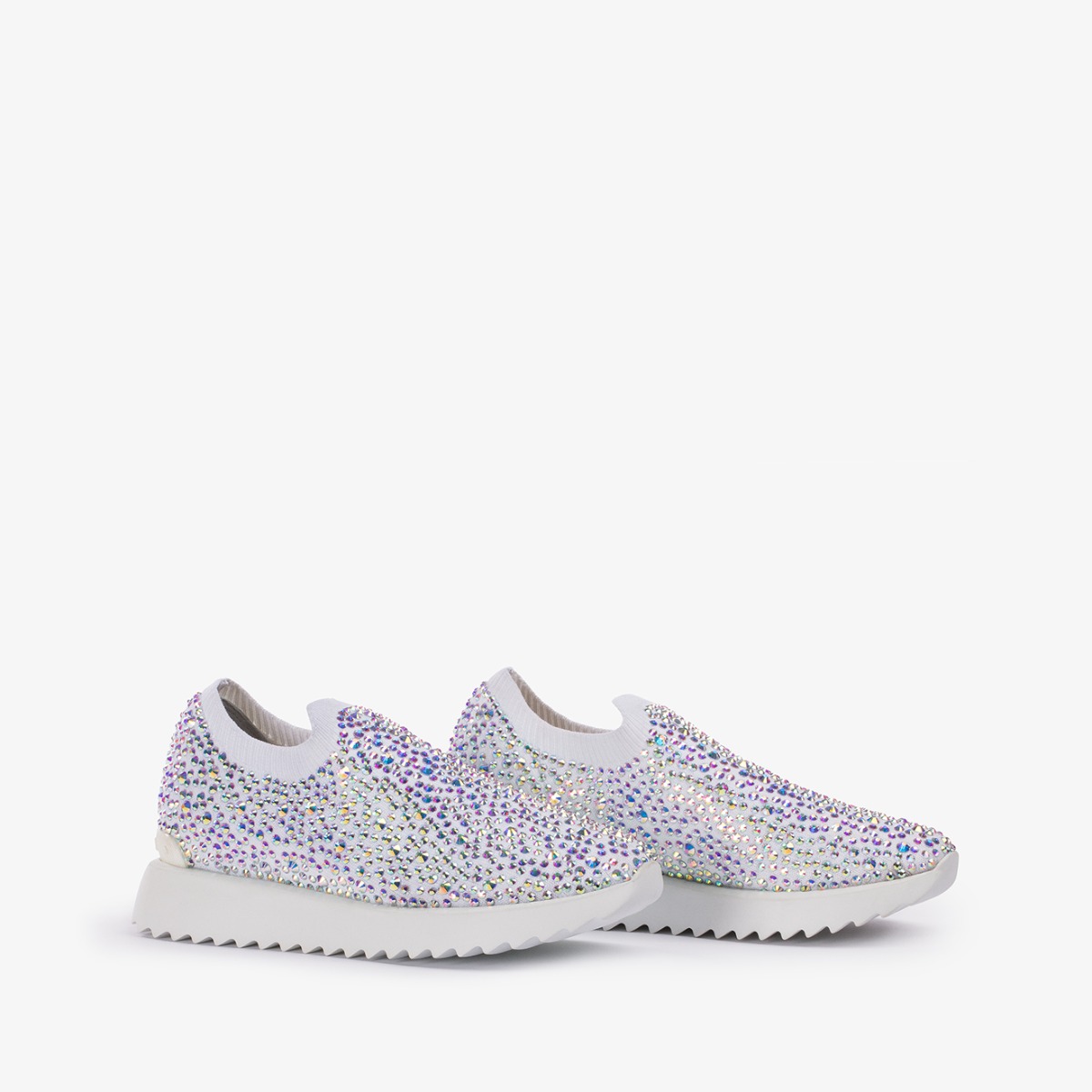 Paper white stretch fabric running shoe with Crystals - Le Silla