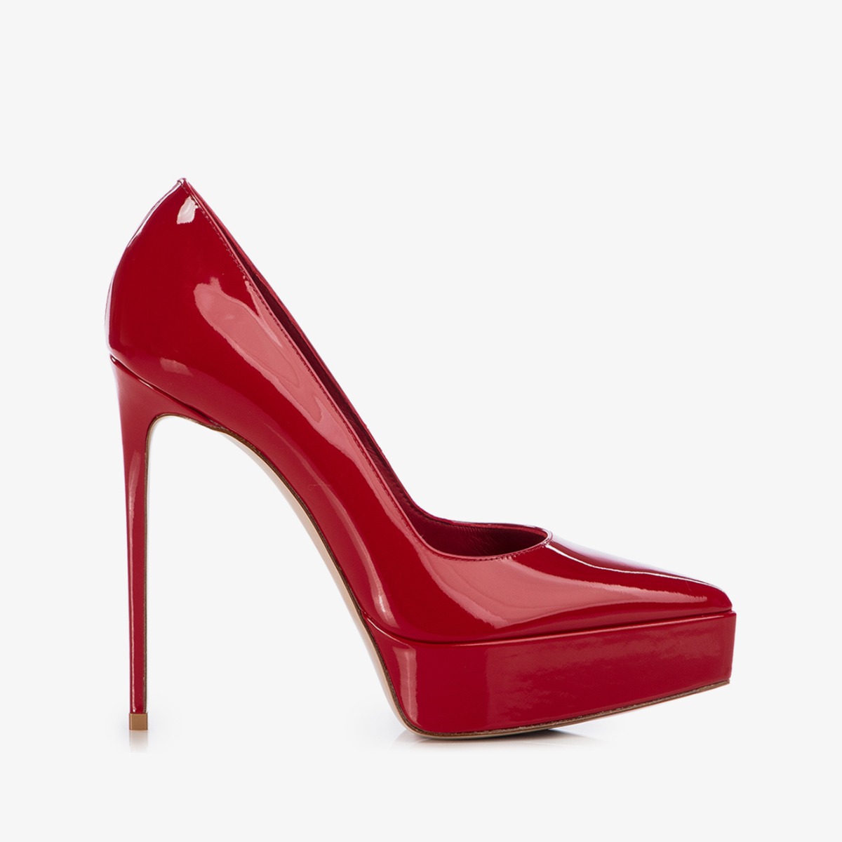 Red patent leather platform pumps on sale