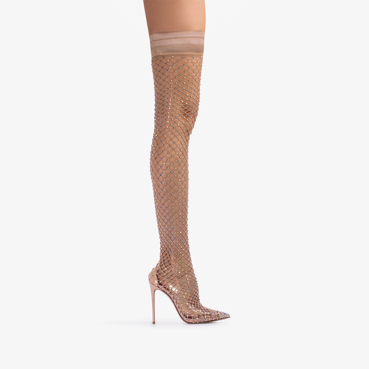 Skin nude fishnet over the knee boot with Crystals Le Silla