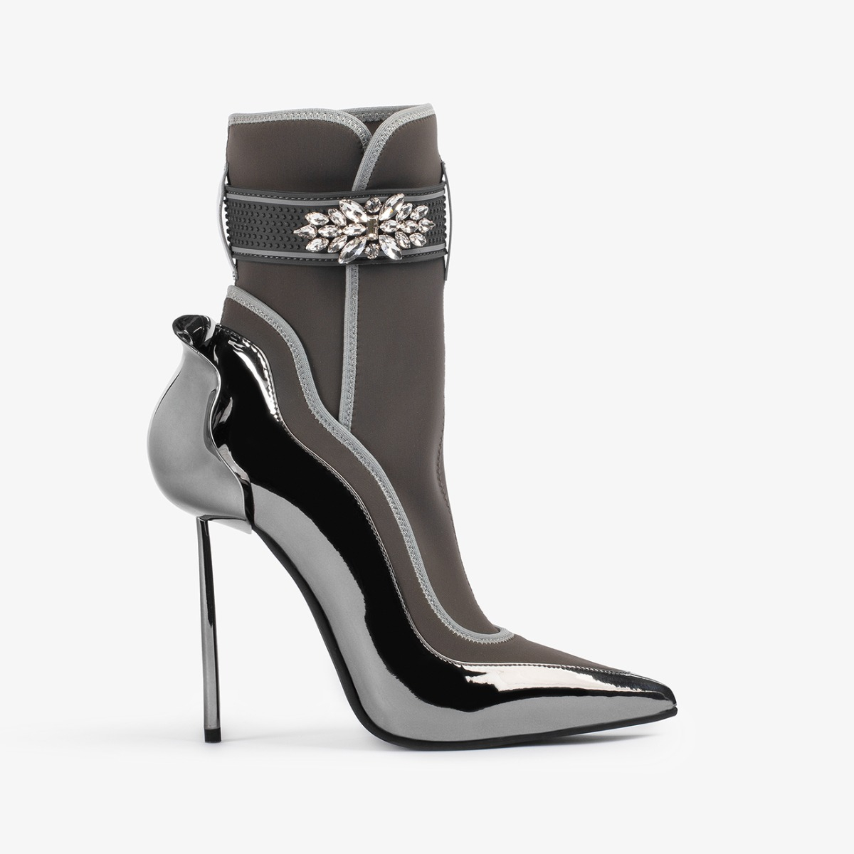 Pewter metallic ankle boots with silver Crystals Le Silla