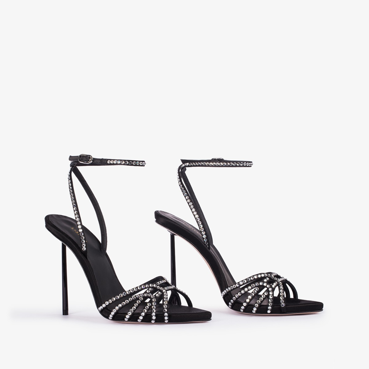BELLA SANDAL 120 mm NERO/CRYSTAL | Le Silla