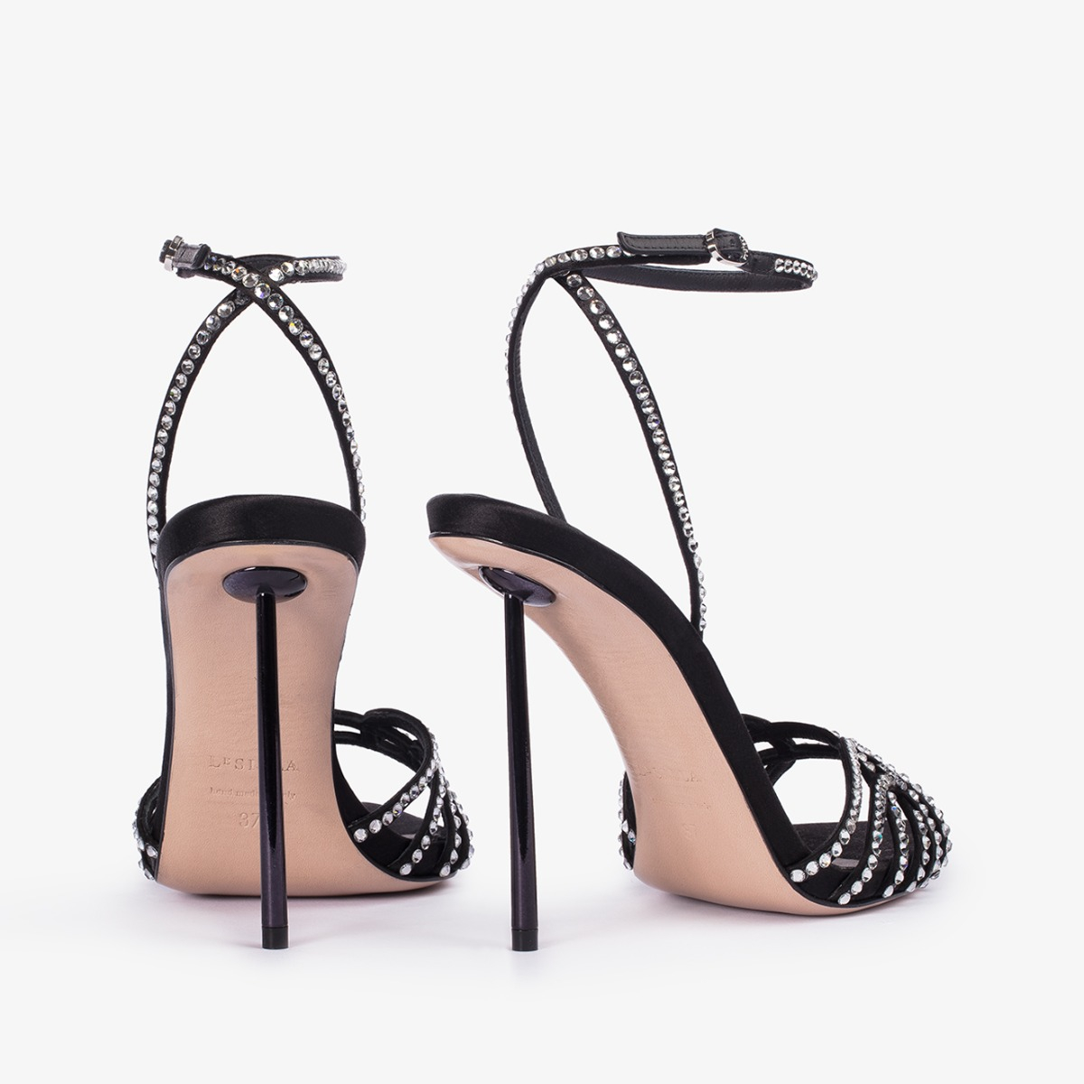 BELLA SANDAL 120 mm NERO/CRYSTAL | Le Silla