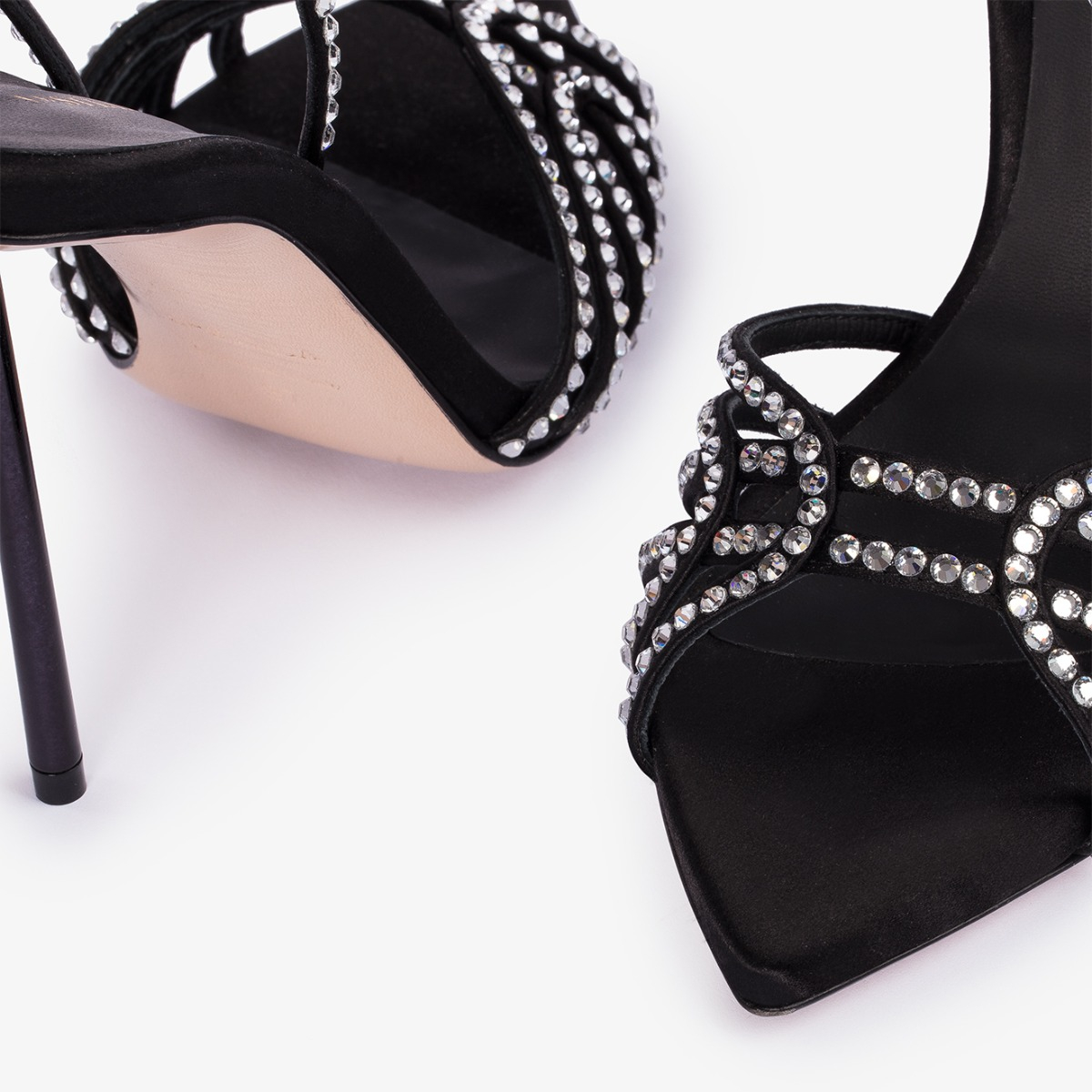BELLA SANDAL 120 mm NERO/CRYSTAL | Le Silla