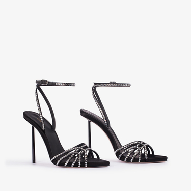 BELLA SANDAL 120 mm NERO/CRYSTAL | Le Silla