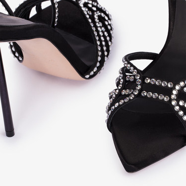 BELLA SANDAL 120 mm NERO/CRYSTAL | Le Silla