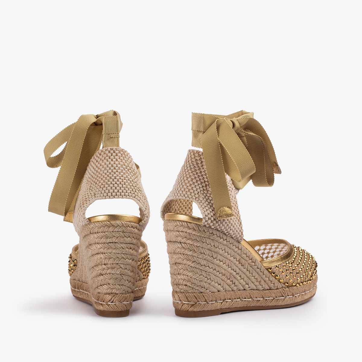 Gold fishnet wedge espadrille with Crystals - Le Silla