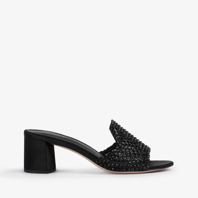 Le Silla Sandalo mule gioiello rete nero jet con Cristalli