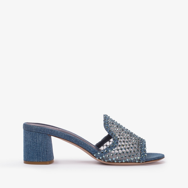 Le Silla Sandalo mule gioiello rete blu denim con Cristalli