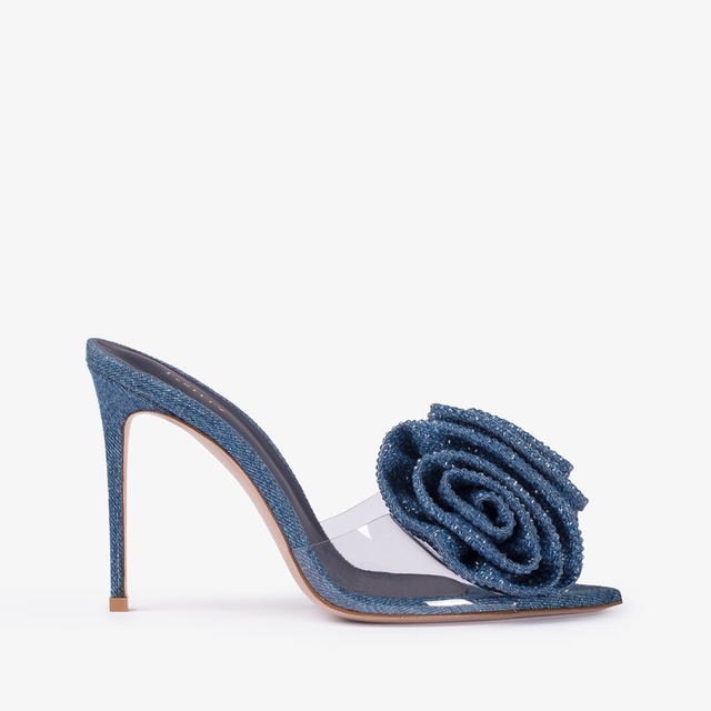 Le Silla Sandalo mule gioiello denim e plexy blu e Cristalli