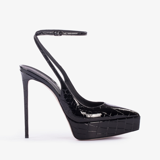 Le Silla Slingback con plateau stampa cocco nera