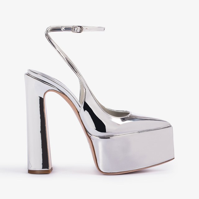 Le Silla Slingback con plateau metallizzata argento