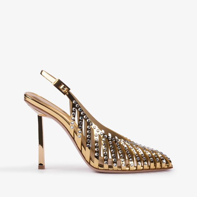 Le Silla Slingback gioiello con listini metallizzata oro pepita e Cristalli