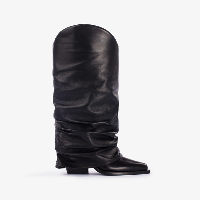 Le Silla Stivale al ginocchio con risvolto d'ispirazione Western nappa nero