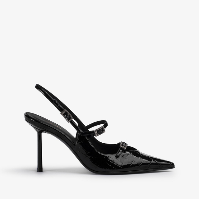 Le Silla Slingback con listini stampa coccodrillo nera