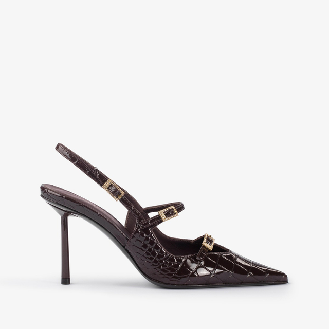 Le Silla Slingback con listini stampa coccodrillo marrone fondente