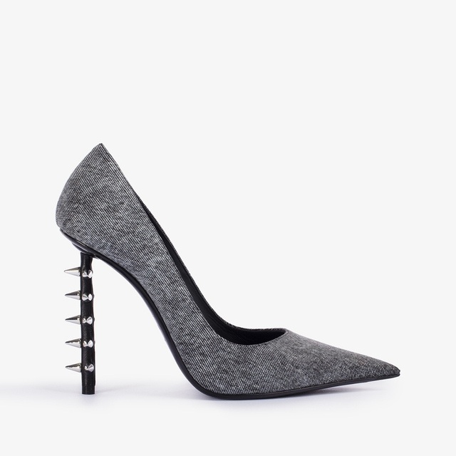 Le Silla Décolleté denim nera con borchie