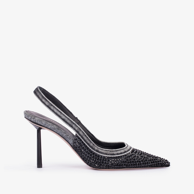 Le Silla Slingback gioiello denim nera e Cristalli