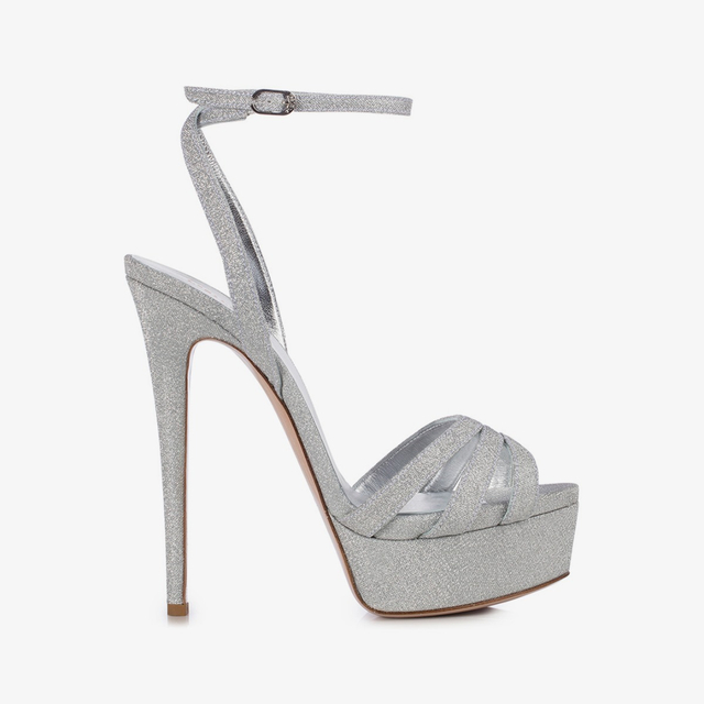 Le Silla Sandalo con plateau tessuto glitterato argento