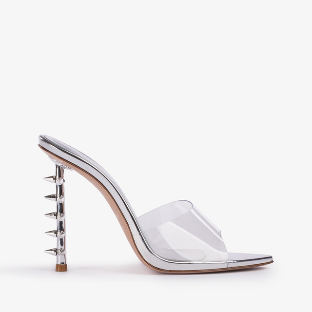 Le Silla Sandalo mule plexy argento con borchie