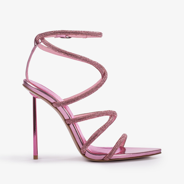 Le Silla Sandalo con fasce incrociate effetto pavé di Cristalli rosa dea