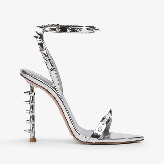 Le Silla Sandalo mule metallizzato argento con borchie