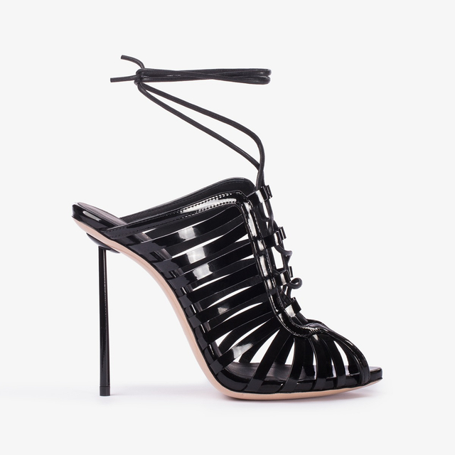 Le Silla Sandalo gladiatore vernice nero con listini