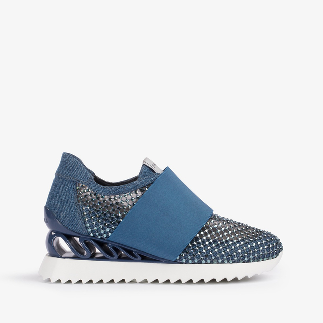 Le Silla Scarpa running denim, rete blu e Cristalli