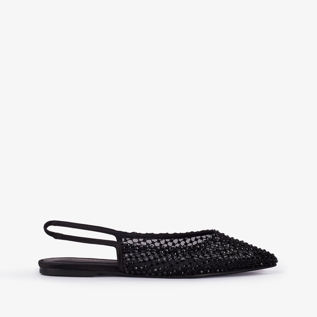 Le Silla Slingback gioiello rete nera jet e Cristalli