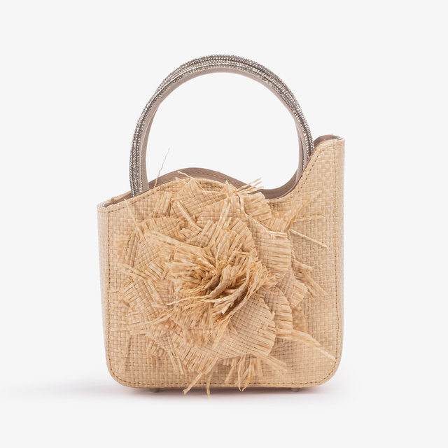 Le Silla Mini bag rafia beige naturale e Cristalli