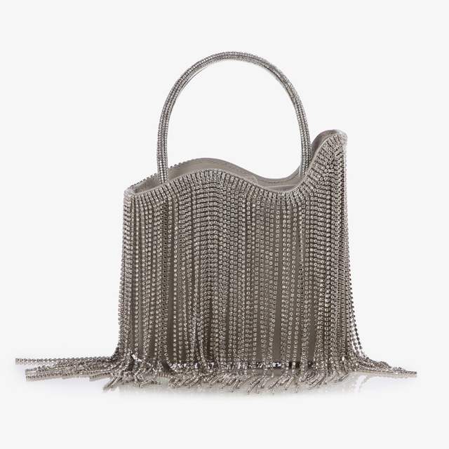 Le Silla Mini bag raso argento con frange argento