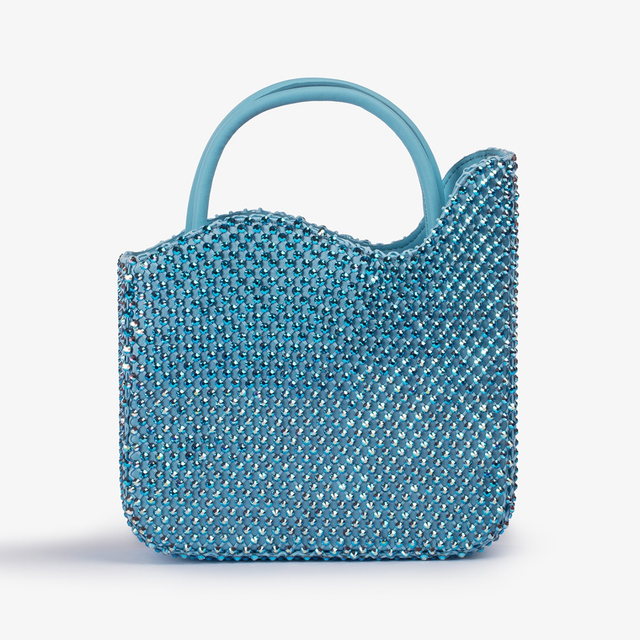 Le Silla Small bag raso azzurro cielo con Cristalli