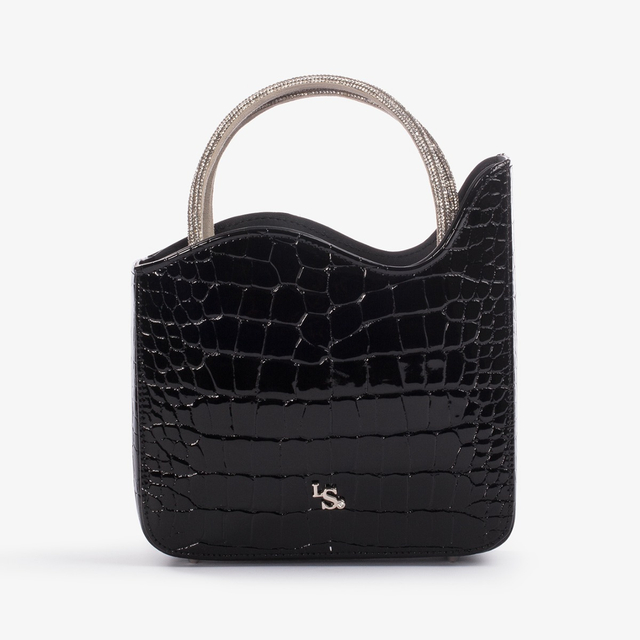 Le Silla Small bag stampa cocco nera con Cristalli