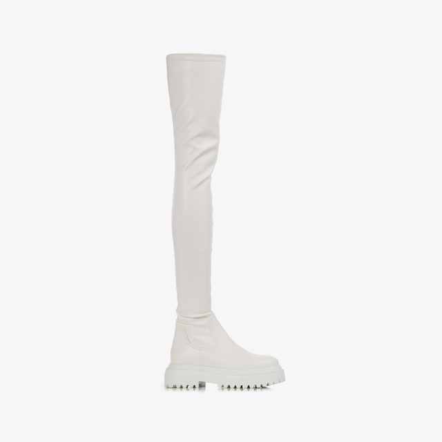 Le Silla Stivale sopra il ginocchio pelle vegan stretch bianco