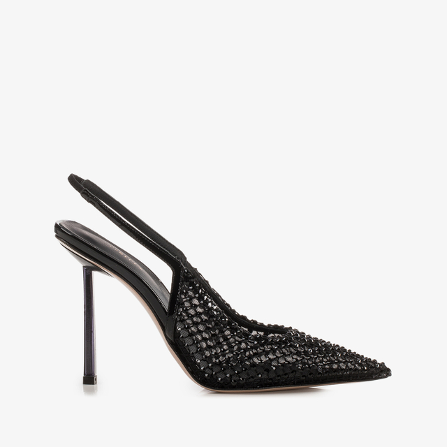 Le Silla Slingback gioiello rete nero jet