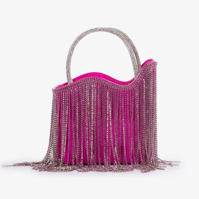 Le Silla Mini bag vernice fucsia bouganville con frange fucsia