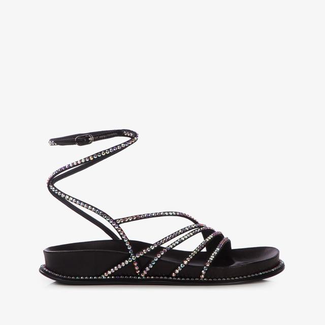 Le Silla Sandalo con plateau raso nero e Cristalli